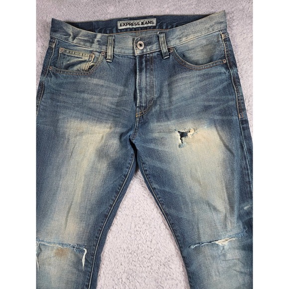 Express Other - Express Jeans Kingston Tapered Leg 32x30 Blue‎ Mens Classic Fit Distressed Denim